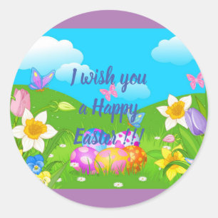 Happy Easter Holiday Trendy Bunny Floral Classic Round Sticker