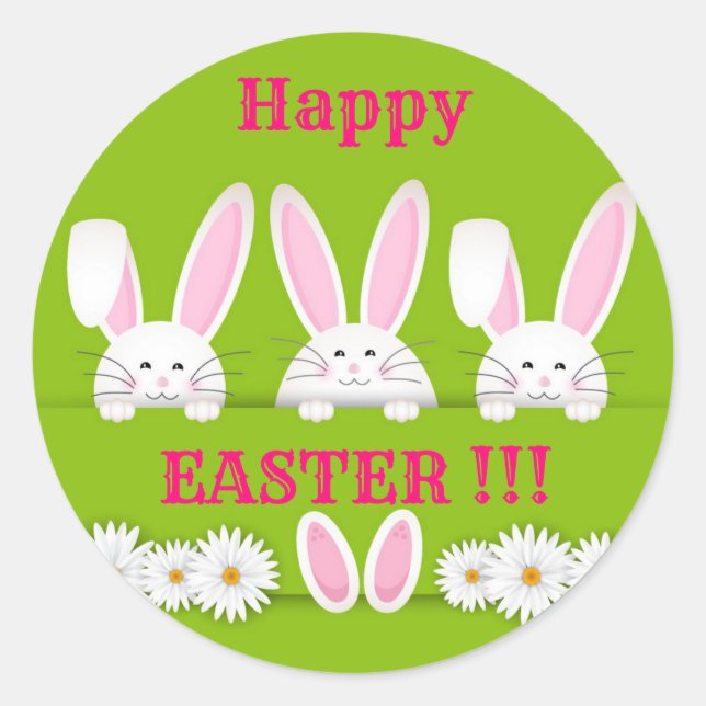 Happy Easter Holiday Trendy Bunny Floral Classic Round Sticker (Front)