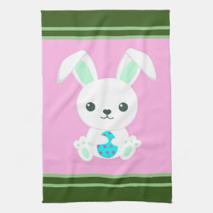 Happy Easter Holiday Trendy Bunny Floral Tea Towel