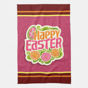 Happy Easter Holiday Trendy Bunny Floral Tea Towel