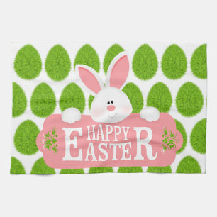 Happy Easter Holiday Trendy Bunny Floral Tea Towel