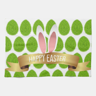 Happy Easter Holiday Trendy Bunny Floral Tea Towel