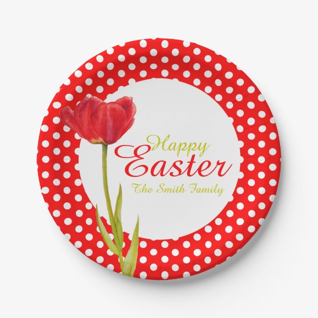 Happy Easter holidays red party paper plate (Front)