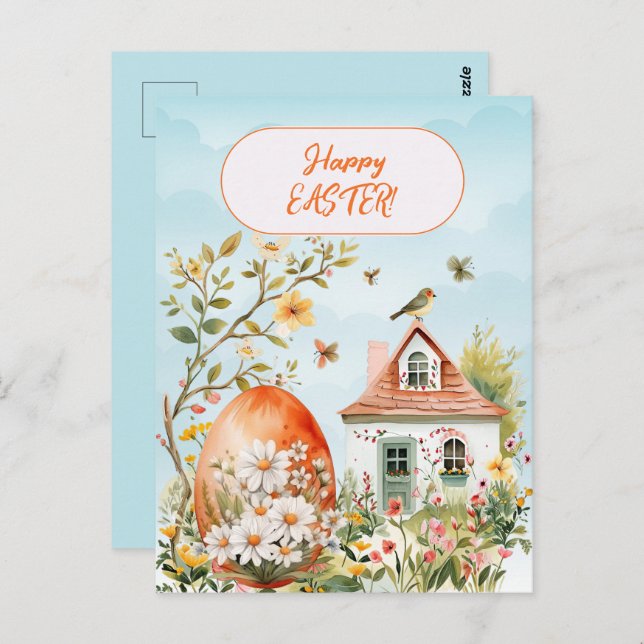Happy Easter Home Giant Easter Egg Daisies Postcard (Front/Back)