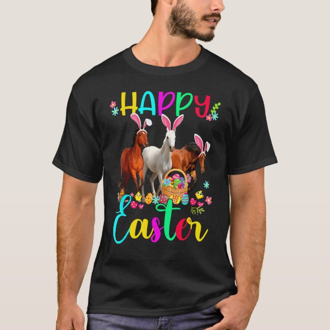 Happy Easter Horse   Three Horse Wearing Bunny Ear T-Shirt (Front)