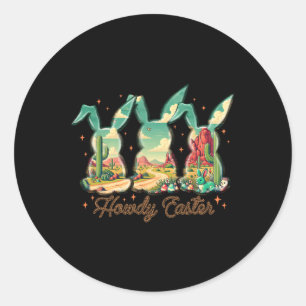 Happy Easter Howdy Easter Egg Bunny Rabbit Cowgirl Classic Round Sticker