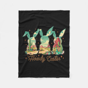 Happy Easter Howdy Easter Egg Bunny Rabbit Cowgirl Fleece Blanket