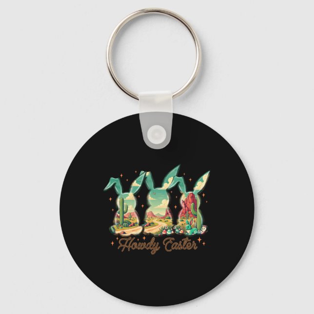 Happy Easter Howdy Easter Egg Bunny Rabbit Cowgirl Key Ring (Front)