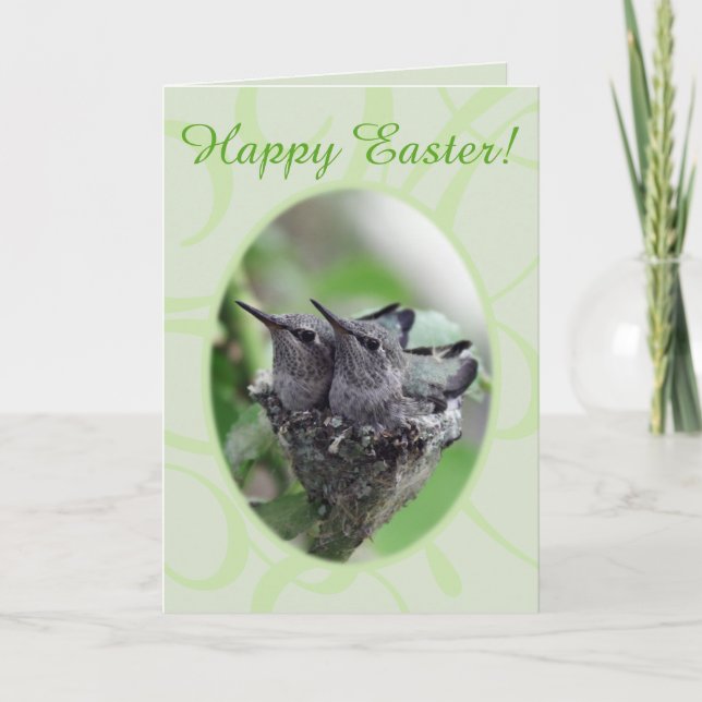 Happy Easter | Hummingbirds in Nest Photo | Holiday Card (Front)