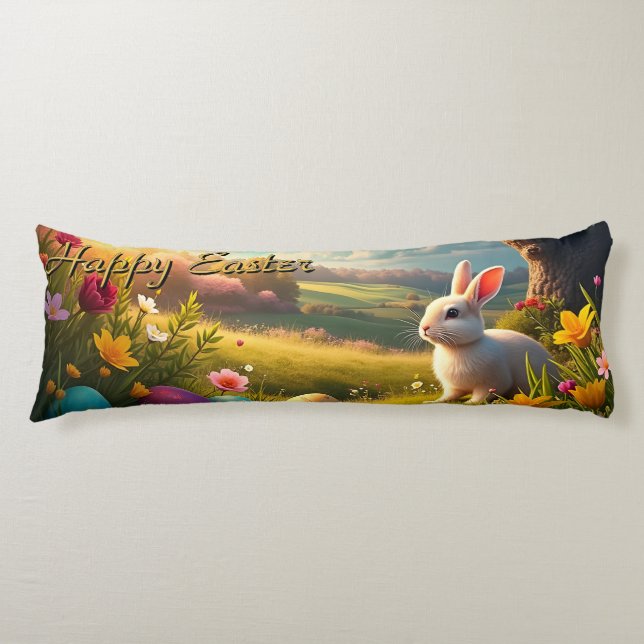 Happy Easter in a Spring Landscape Body Cushion (Front)