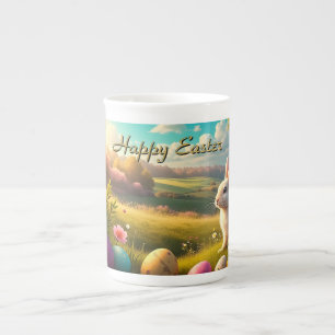Happy Easter in a Spring Landscape Bone China Mug