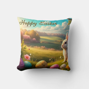 Happy Easter in a Spring Landscape Cushion