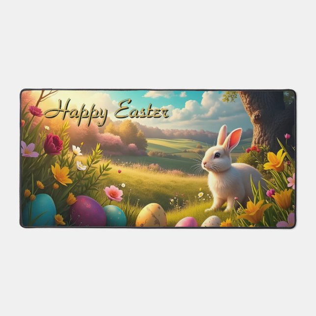 Happy Easter in a Spring Landscape Desk Mat (Front)