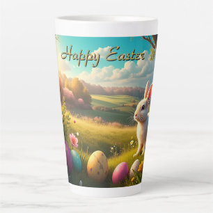 Happy Easter in a Spring Landscape Latte Mug