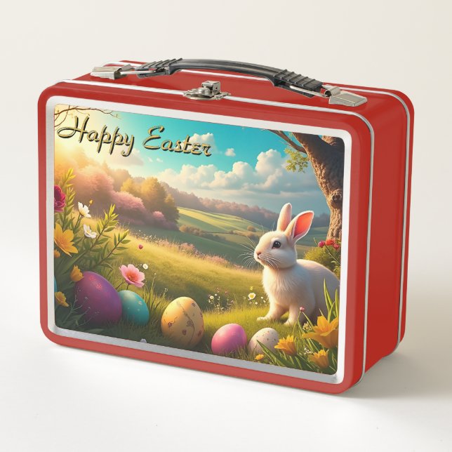 Happy Easter in a Spring Landscape Metal Lunch Box (Front)