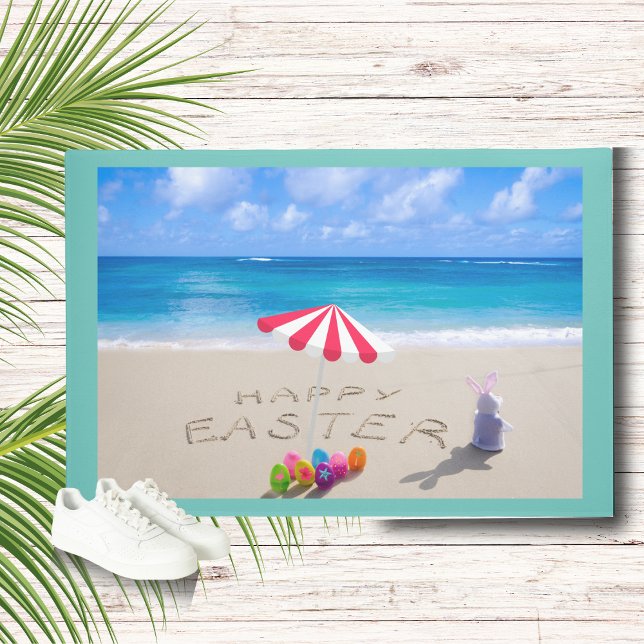 Happy Easter in the Sand Coastal Tropical Beach Doormat (Creator Uploaded)
