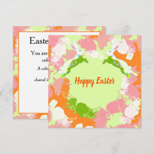 Happy Easter Invitation Card – Cute Bunny Floral 