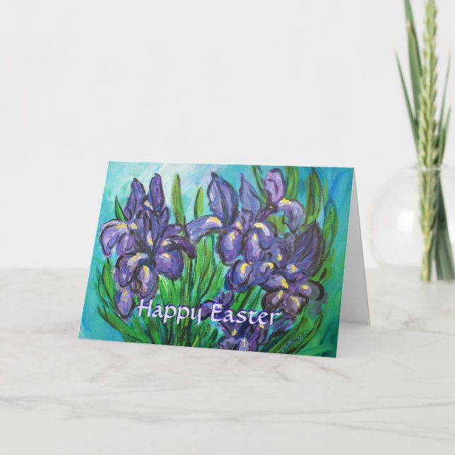 Happy Easter Iris Flowers Custom Greeting Card (Front)