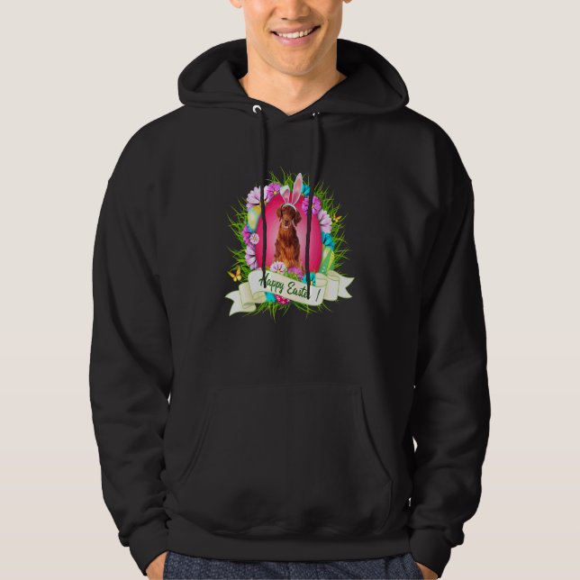 Happy Easter Irish Setter Wearing Bunny Ear Eggs C Hoodie (Front)