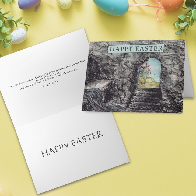 Happy Easter Jesus He Is Risen Watercolor Card (Jesus is risen happy Easter card with bible quote christian religious holiday card)