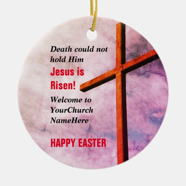 HAPPY EASTER | Jesus is Risen Ceramic Tree Decoration (Front)