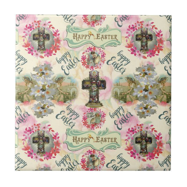 Happy Easter Jesus Resureccion Angel Wreaths   Tile (Front)