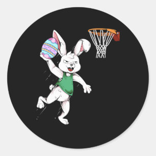 Happy Easter Kids Boys Bunny Dunk Bysketbyll Easte Classic Round Sticker