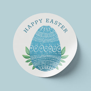 Happy Easter / Kids egg hunt. Cute modern blue Classic Round Sticker