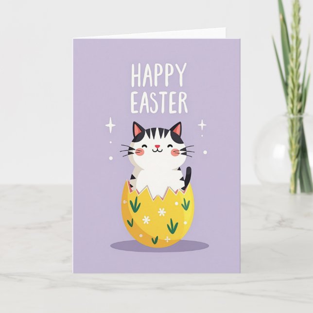 Happy Easter Kitten Egg Card (Front)