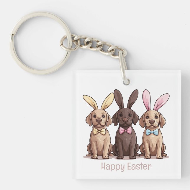Happy Easter Labrador Retriever Dogs Bunny Ears Key Ring (Front)