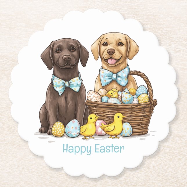 Happy Easter Labrador Retriever Dogs Paper Coaster (Front)