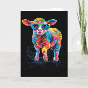 Happy Easter Lamb Sheep Colourful Artwork With Sun Card