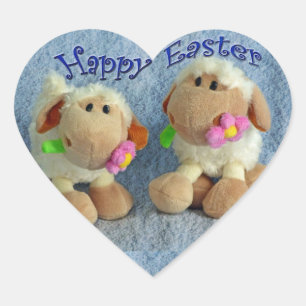 Happy Easter Lambs Heart Sticker