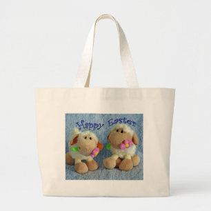 Happy Easter Lambs Large Tote Bag