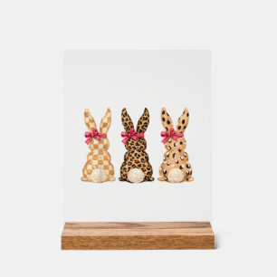 Happy Easter Leopard Bunny Coquette Bow Girl Women Acrylic Sign