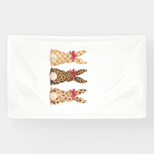Happy Easter Leopard Bunny Coquette Bow Girl Women Banner