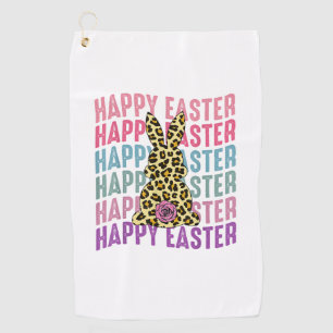 Happy Easter Leopard Bunny Groovy Cute Rabbit Golf Towel