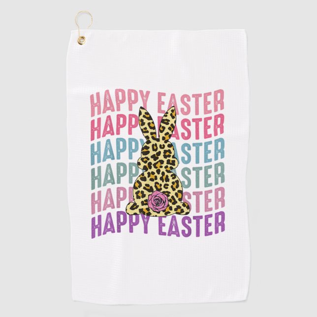 Happy Easter Leopard Bunny Groovy Cute Rabbit  Golf Towel (Front)