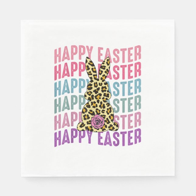 Happy Easter Leopard Bunny Groovy Cute Rabbit  Napkin (Front)