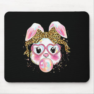 Happy Easter Leopard Coquette Bow Bunny Blowing Bu Mouse Pad