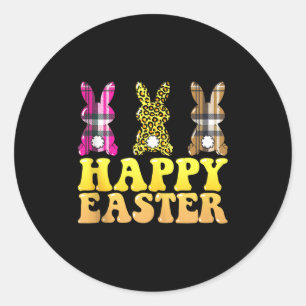 Happy Easter Leopard Plaid Rabbit Bunny Women Men  Classic Round Sticker