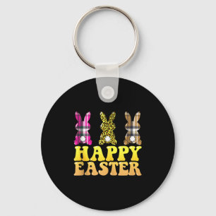 Happy Easter Leopard Plaid Rabbit Bunny Women Men Key Ring