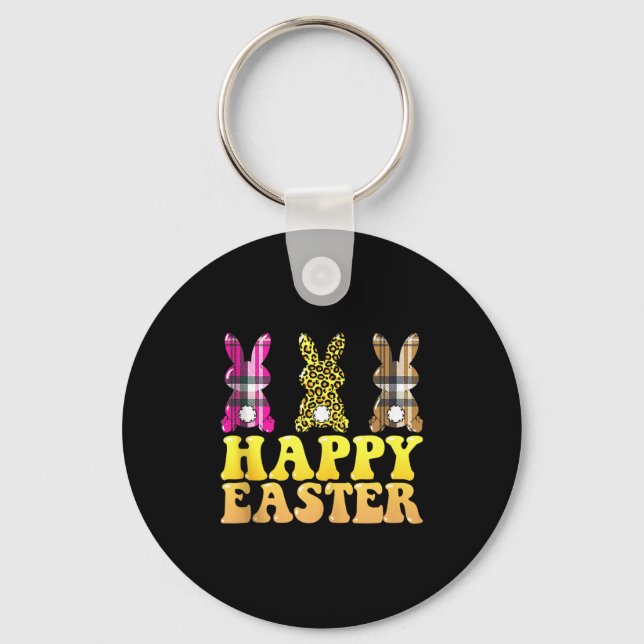 Happy Easter Leopard Plaid Rabbit Bunny Women Men  Key Ring (Front)