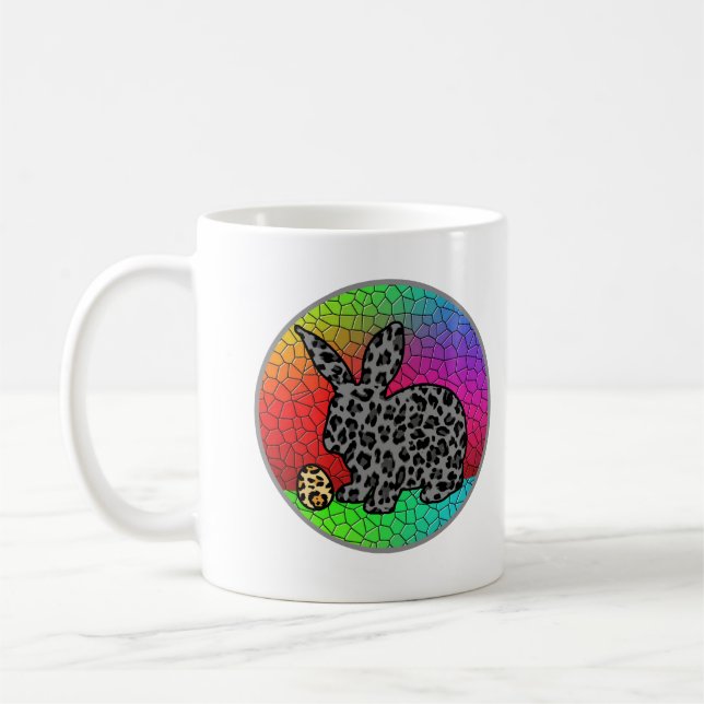 Happy Easter Leopard Print Bunny Rabbit and Egg  T Coffee Mug (Left)