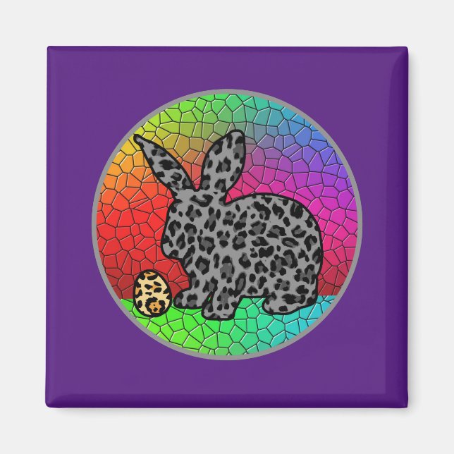 Happy Easter Leopard Print Bunny Rabbit and Egg  T Magnet (Front)