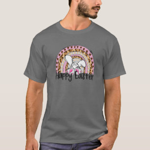 Happy Easter Leopard Rainbow Cute Bunny Tail Easte T-Shirt