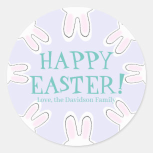 Happy Easter lilac custom text cute bunnies funny Classic Round Sticker