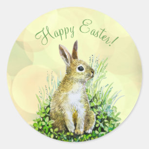 Happy Easter little bunny  watercolor  Classic Round Sticker