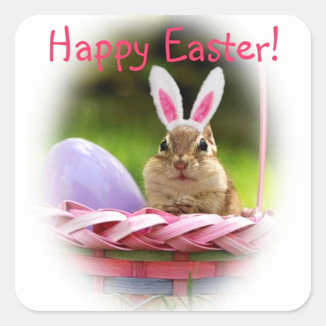 Happy Easter Little Chipmunk Square Sticker (Front)
