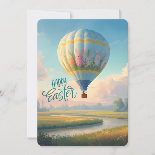 Happy Easter Lowcountry Marshland Hot Air Balloon Holiday Card (Front)